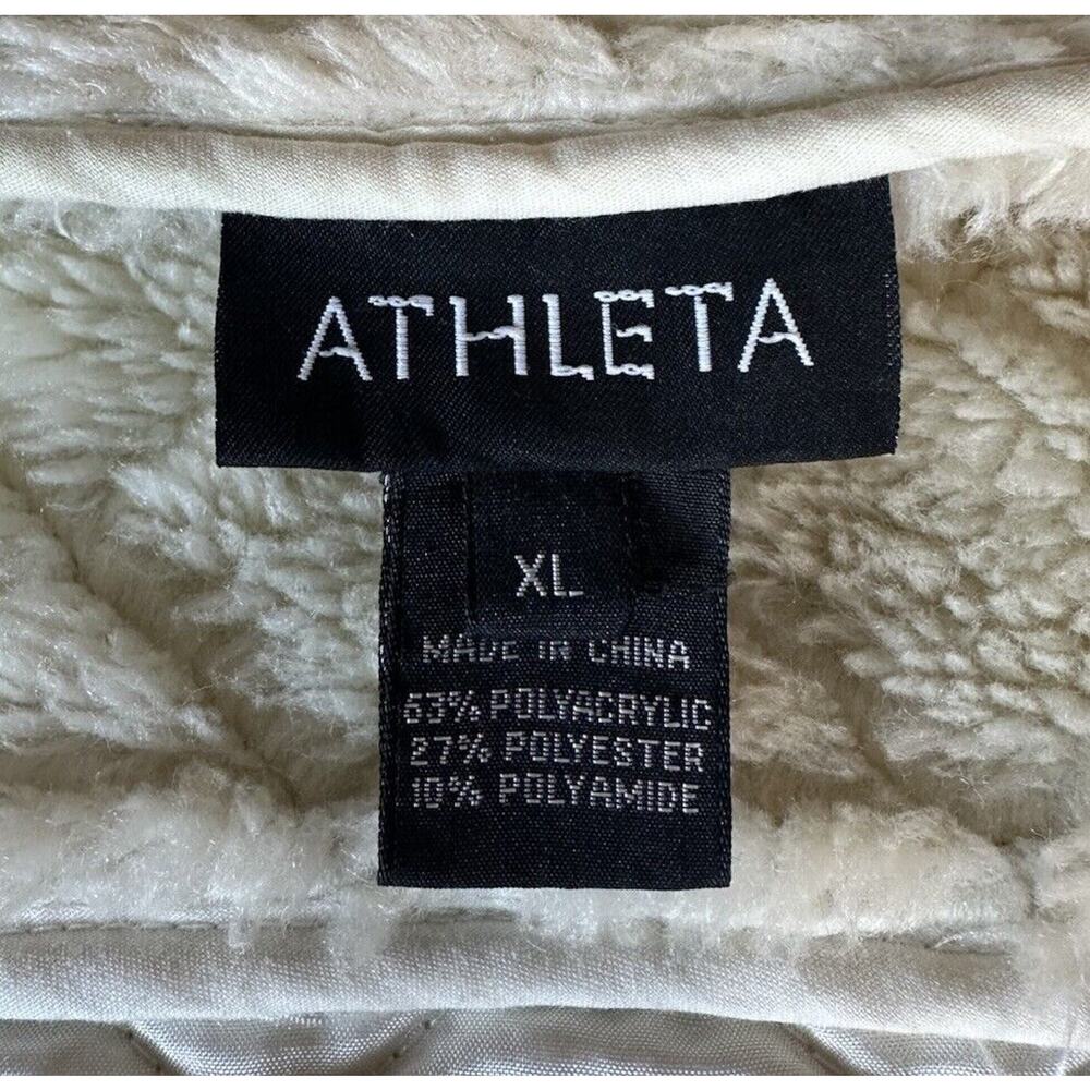 Athleta Womens Quilted Jacket Ivory Sherpa Faux Fur Trim Pockets Full Zip Sz XL - Picture 10 of 11